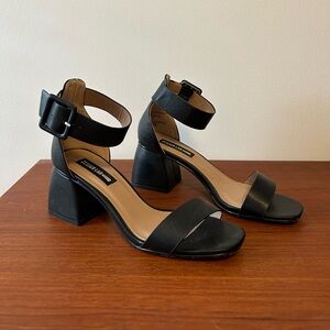 Design Labs Black Faux Leather Sandal Heels